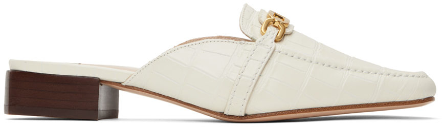 Shop Tom Ford White Stamped Crocodile Whitney Slippers In 1w018 Cream