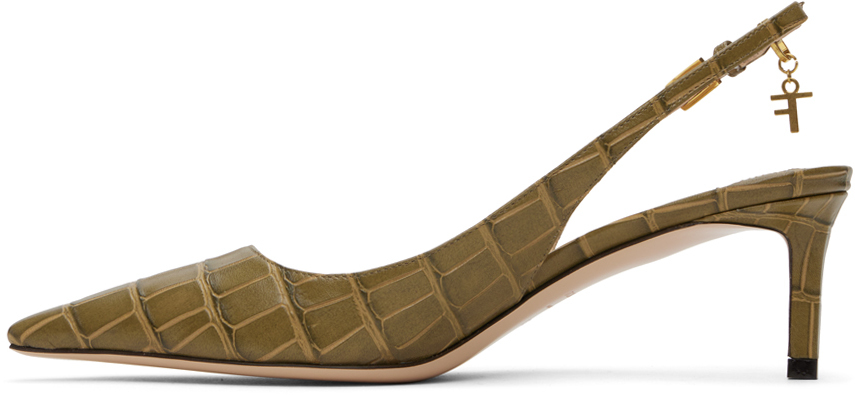 Tom Ford Khaki 55mm Stamped Croc Slingback Heels In 1e015 Khaki