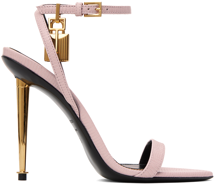 Tom Ford Pink Printed Lizard Pointy Naked Sandals In 1p043 Pastel Pink