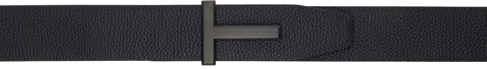 Tom Ford Black Grain Leather T Icon Belt