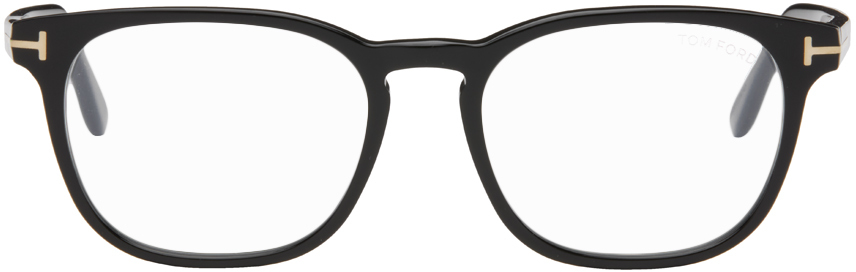 Tom Ford Black Round Glasses In 001 Shiny Black