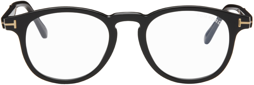 Tom Ford Black Round Glasses In 005 Shiny Black