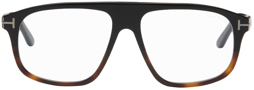 Tom Ford Black & Brown Aviator Glasses In 056 Black/blonde Hav