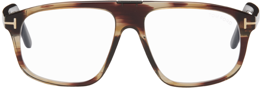 Tom Ford Burgundy Square Glasses In 050 Striped Brown Ha