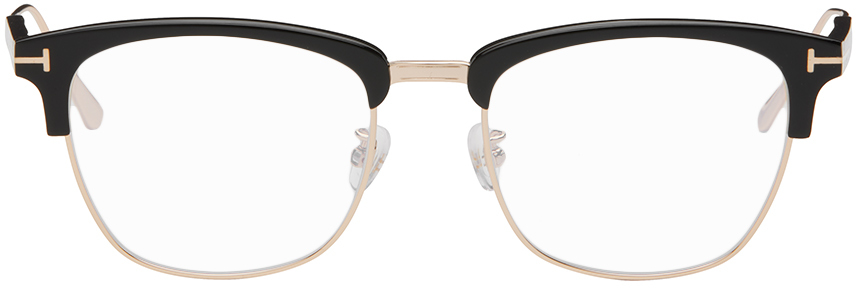 Tom Ford Black & Gold Browline Glasses In Shiny Black