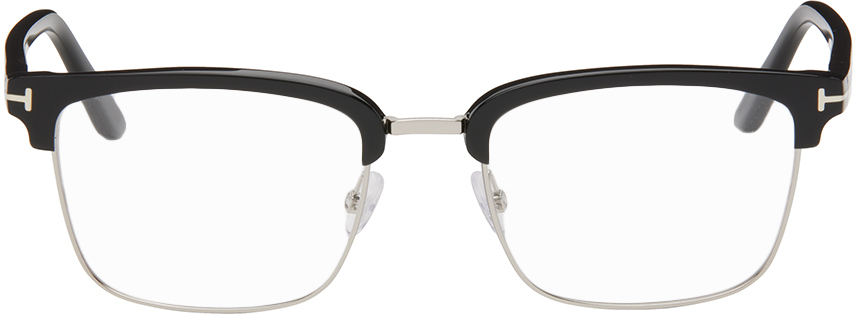 Tom Ford Black & Silver Half-rim Glasses In 005 Blk