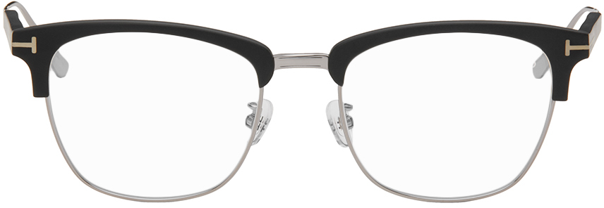 Tom Ford Black & Silver Browline Glasses In 002 Mattebl