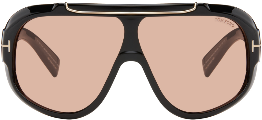 Shop Tom Ford Black Rellen Sunglasses In 01e Shiny Black/terr
