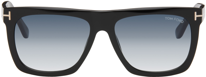 Tom Ford Black Morgan Sunglasses In 01w Shiny Black/blue
