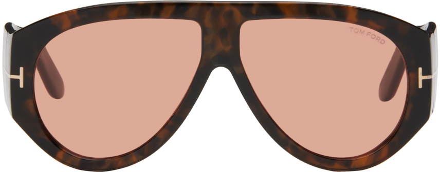 Shop Tom Ford Tortoiseshell Bronson Sunglasses In 52s Shiny Dark Havan