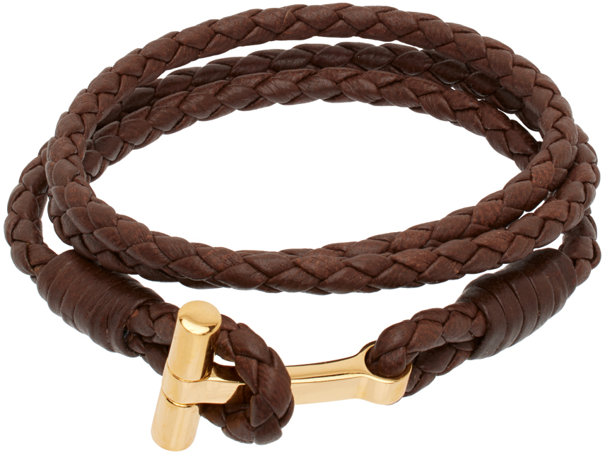 Shop Tom Ford Brown Leather Bracelet In Tan