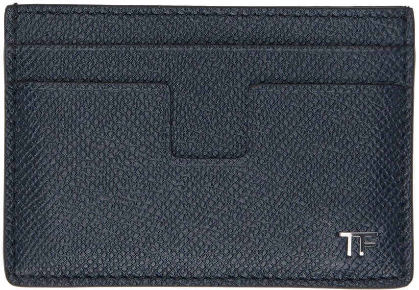 Navy Small Grain Leather Classic Card Holder