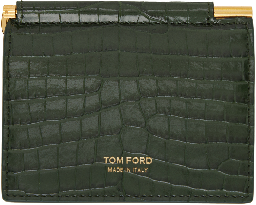 TOM FORD Green Leather Card Holder