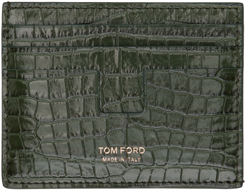 TOM FORD Green Croc-Embossed Card Holder