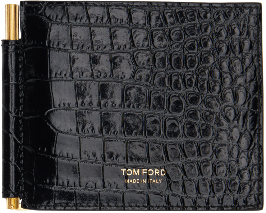 Tom Ford Black Printed Croc Money Clip Wallet
