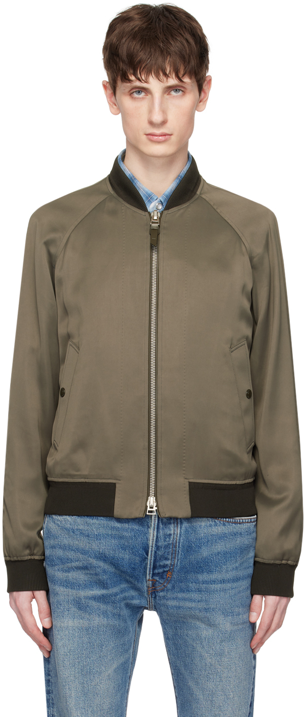 Shop Tom Ford Khaki & Brown Raglan Bomber Jacket
