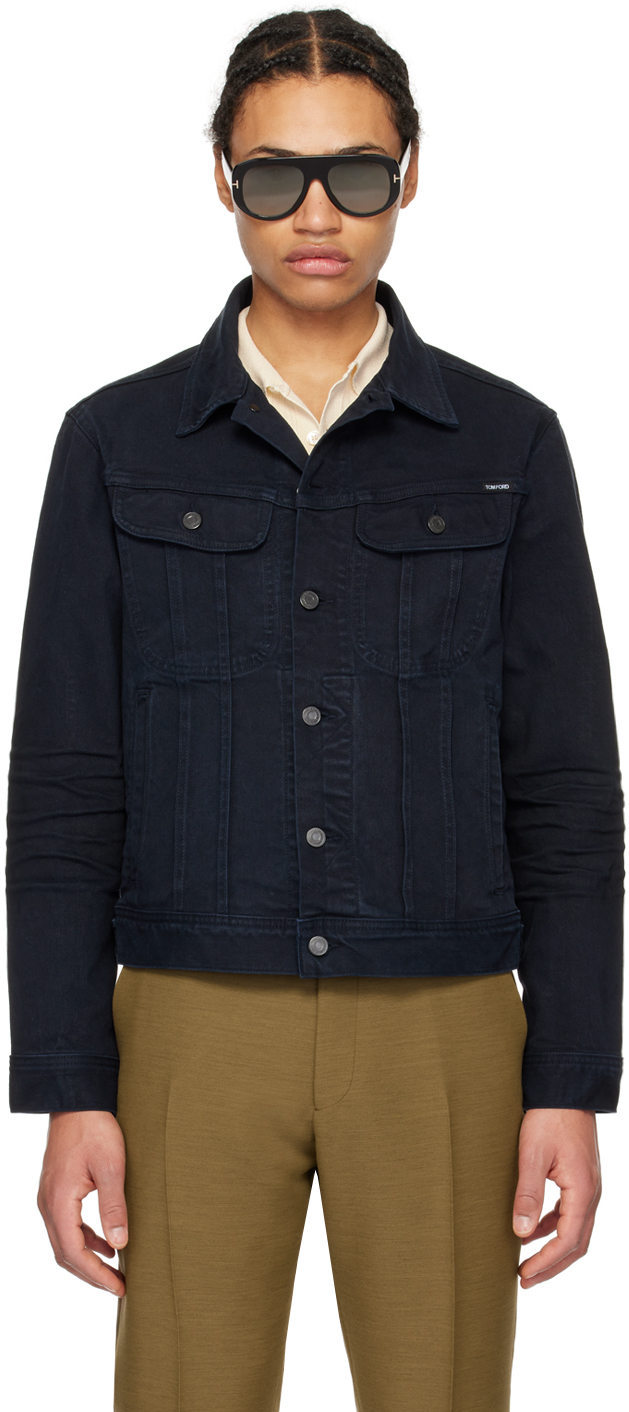 Shop Tom Ford Navy Garment-dyed Denim Jacket