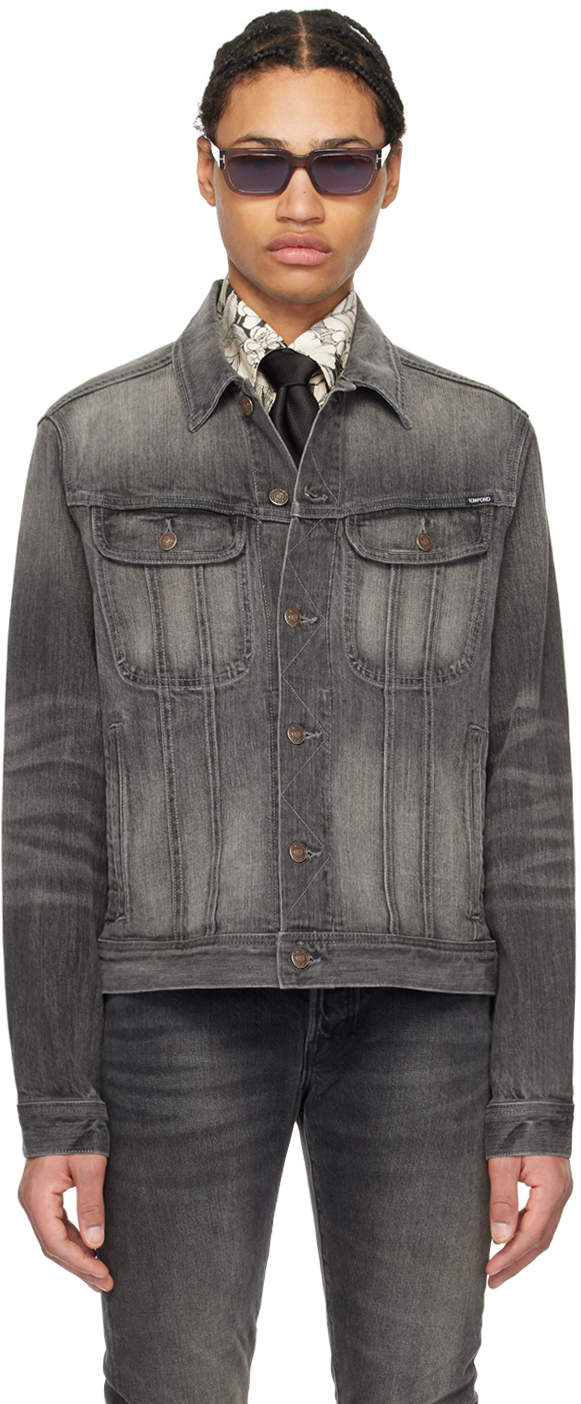 Shop Tom Ford Gray Faded Denim Jacket In Pale Grey