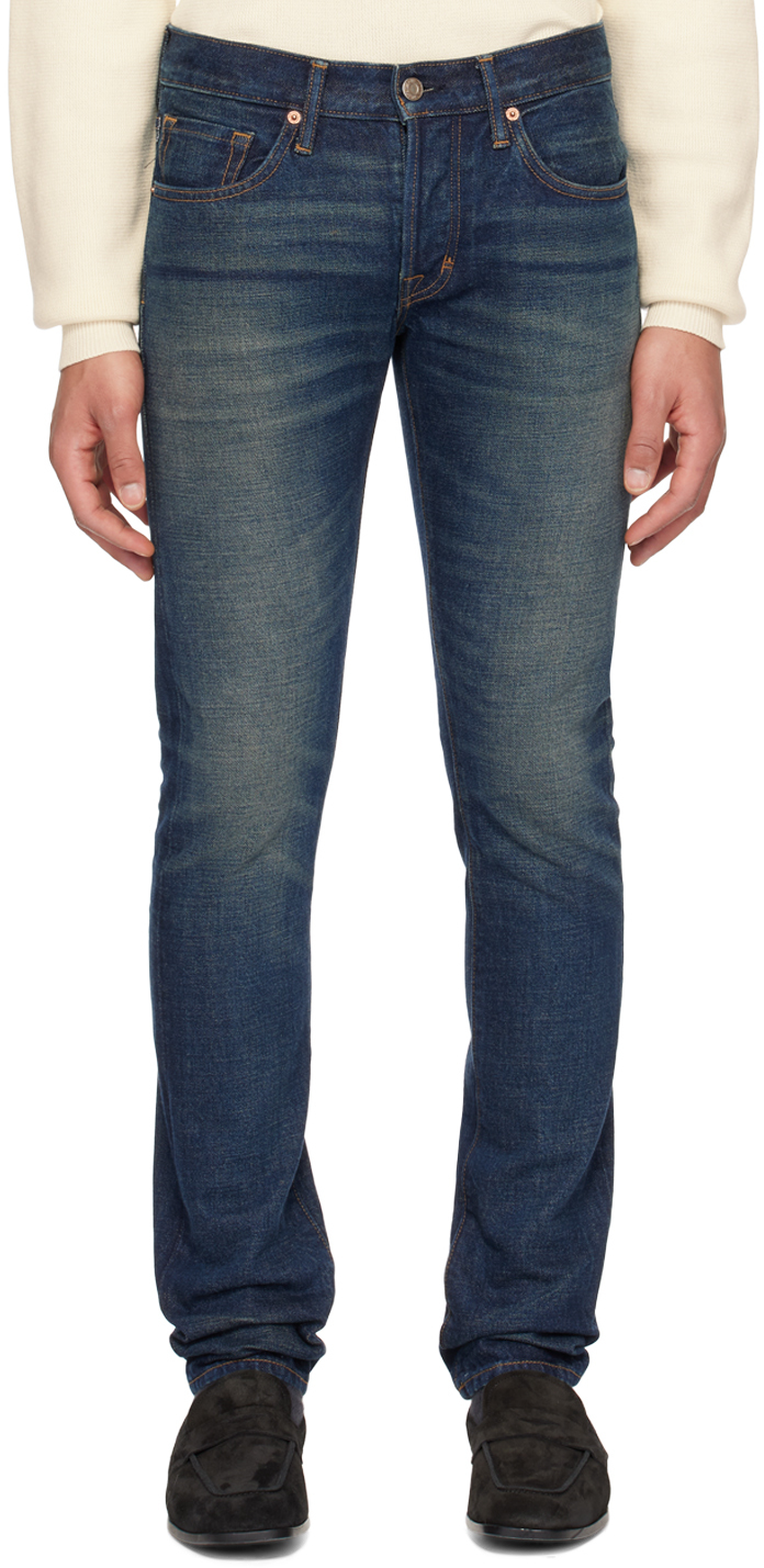 Shop Tom Ford Indigo Slim-fit Jeans In Strong High/low Blue