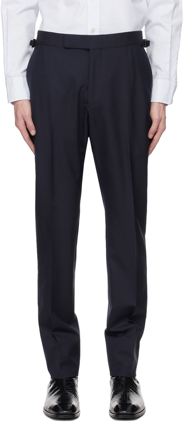 Tom Ford Navy Super 120's Trousers In Midnight Bleu