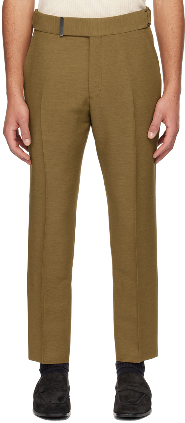 Shop Tom Ford Khaki Belted Trousers In Khaki Brown