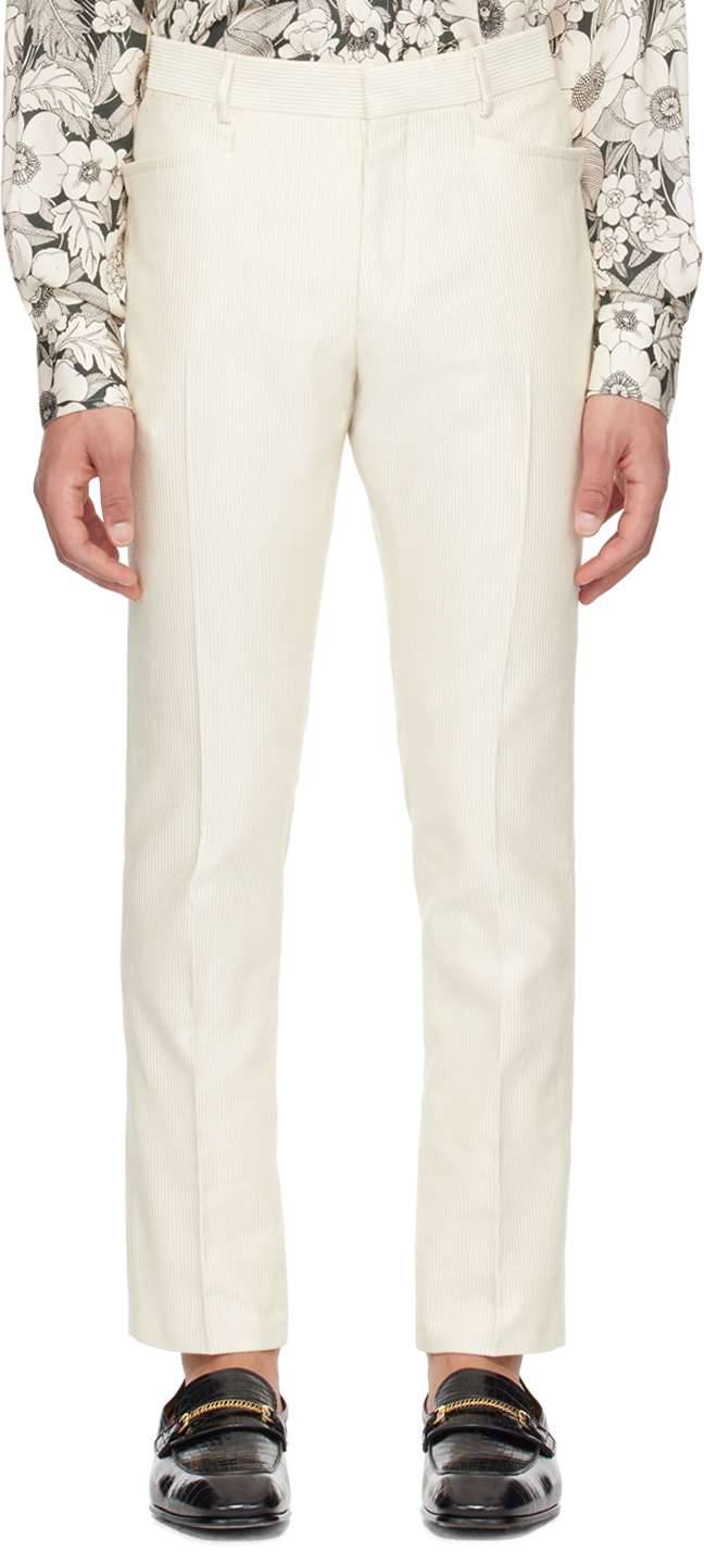 Shop Tom Ford Off-white Creased Trousers In Ivory