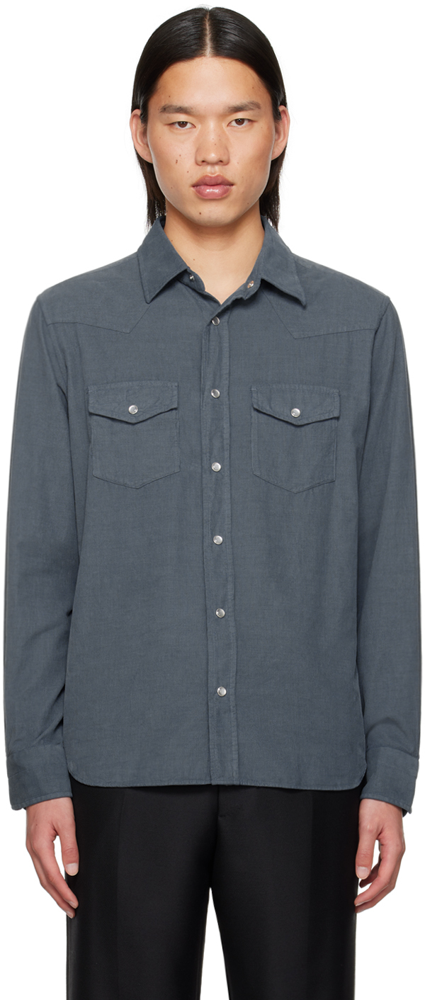 Tom Ford Blue Western Shirt In Smoke