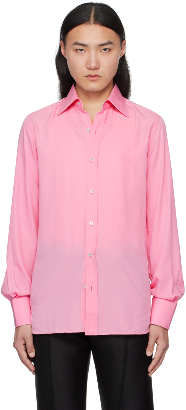 Shop Tom Ford Pink Spread Collar Shirt In Pink Rose
