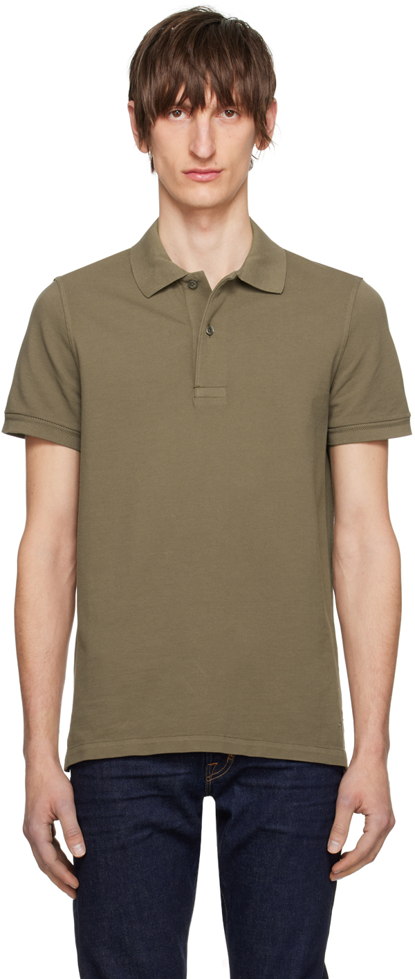 Shop Tom Ford Brown Two-button Polo In Olive