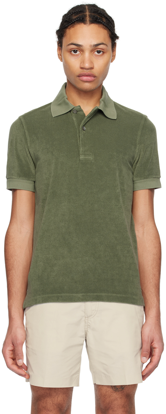 Shop Tom Ford Khaki Embroidered Polo In Pale Army