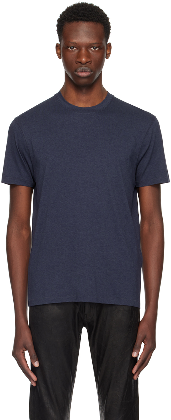 Shop Tom Ford Navy Crewneck T-shirt In Dark Blue