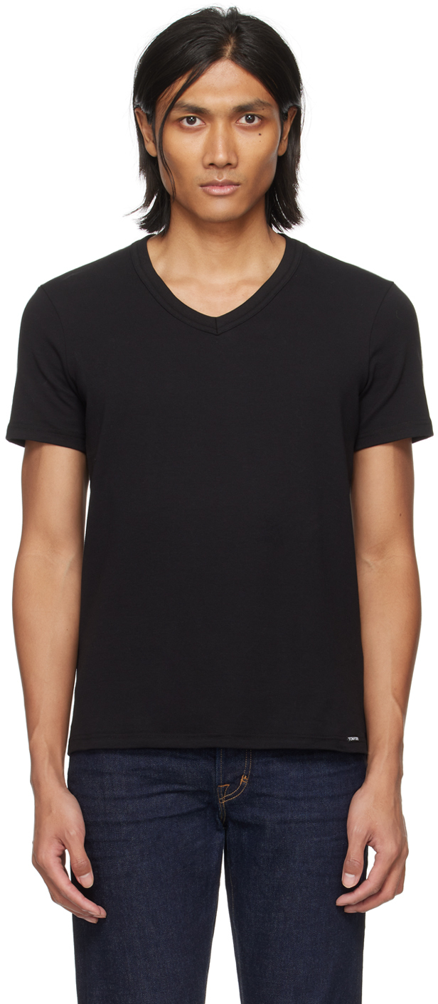 Tom Ford Black V-neck T-shirt In 002 Black