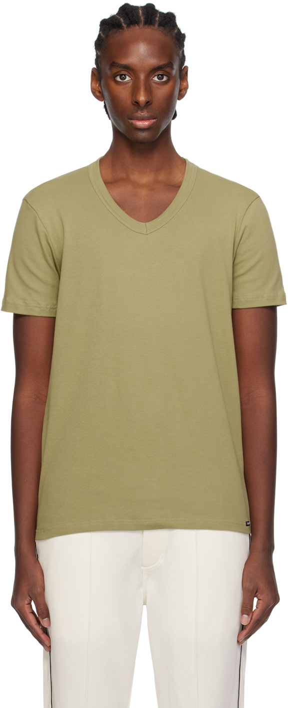 【関税込み】TOM FORD カーキ VネックTシャツ TOM FORD: カーキ VネックTシャツ | SSENSE 日本