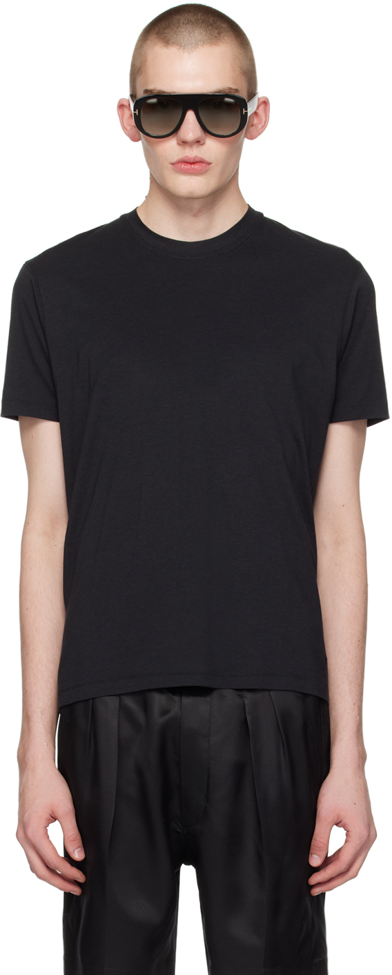Shop Tom Ford Black Embroidered T-shirt In Lb999 Black