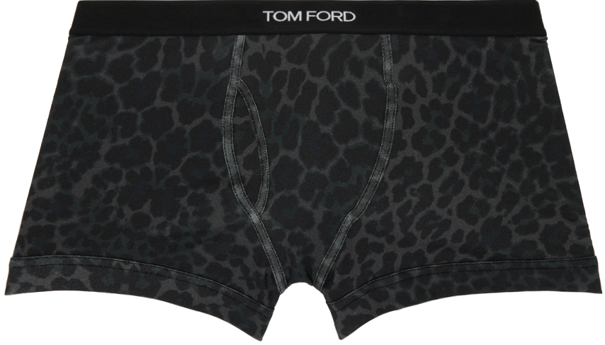 Gray Reflective Leopard Boxer Briefs by TOM FORD on Sale