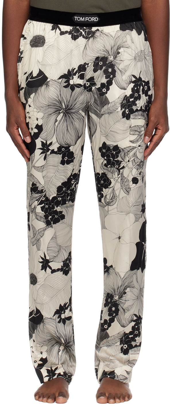 Black & Off-White Floral Pyjama Pants