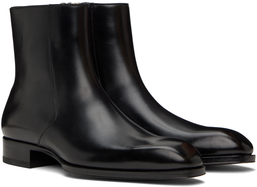 Tom Ford Edgar Polished Leather Chelsea Boots In Black