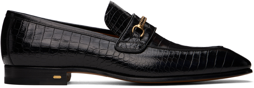 Tom Ford Black Printed Croc Bailey Chain Loafers