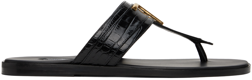 Tom Ford Brighton Croc-embossed Leather Flat Sandals In Black