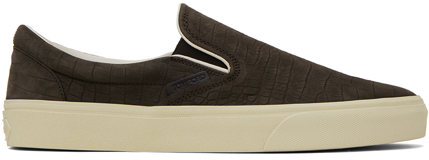 Shop Tom Ford Brown Jude Slip-on Sneakers In Fango + Cream