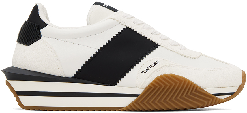 Shop Tom Ford White Suede James Sneakers In White/black + Cream