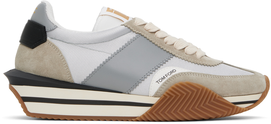 Shop Tom Ford Silver & Gray Suede & Lycra James Sneakers In Silver + Cream