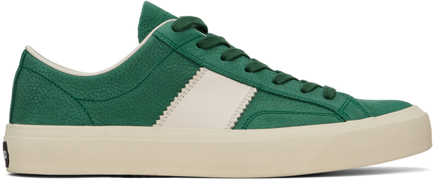 Tom Ford Green Leather Cambridge Sneakers In Green + Cream