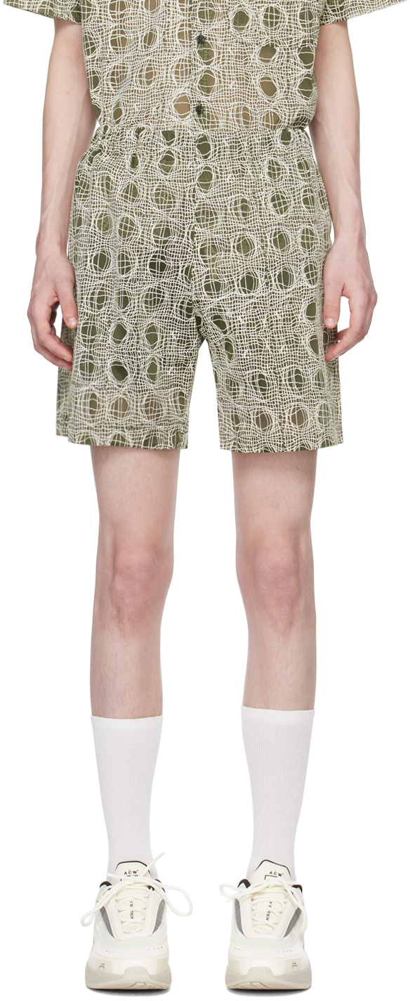 Shop Olly Shinder Green Warp Shorts In Printed Green