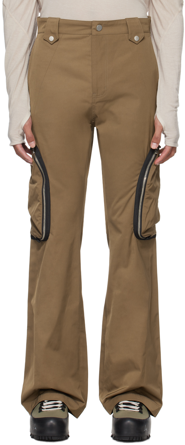 Fffpostalservice Brown Flared Cargo Trousers In Beige