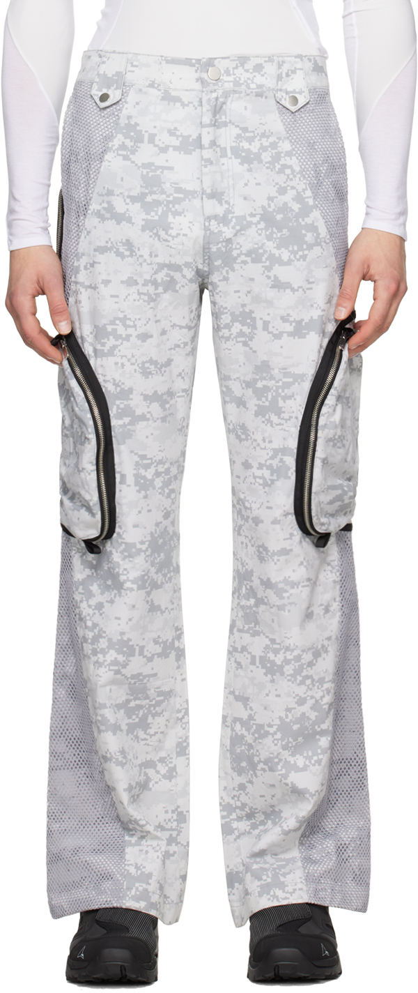 Fffpostalservice Ssense Exclusive Grey V3 Cargo Trousers In Snow Camo/mesh