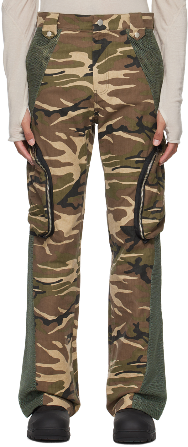 Fffpostalservice Ssense Exclusive Green Camouflage Cargo Trousers In Woodland Camo/ Mesh