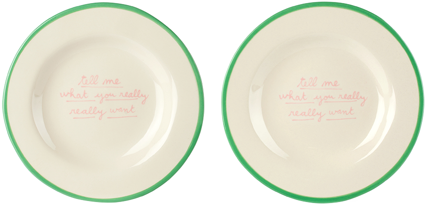 Shop Laetitia Rouget Green & White 'tell Me What You Really Want' Dessert Plate Set