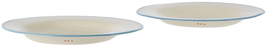 Laetitia Rouget Blue & White 'open For Dodgy Business' Dessert Plate Set In Lt Blue