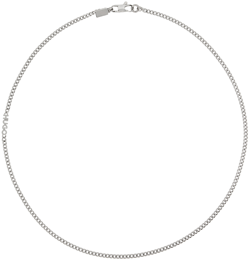 Hugo Silver Logo Necklace In Silver 040